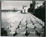 [Cargo barge moored along Sacramento waterfront]