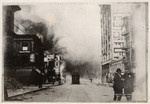 [Street scene of approaching fire. Third and Mission Sts. from Market]