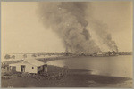 San Roque, morning of February 9th, 1899, showing our outpost at left of causeway, and old Filipino block house at right