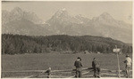 The Grand Teton (center peak) from the auto road. Norm, Irv and Nurmi