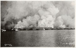 [View of city burning from San Francisco Bay. Ferry Building, center]