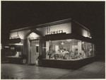 [Exterior night shot full front view Margaret's Flowers Shop, 2980 Wilshire Boulevard, Los Angeles]