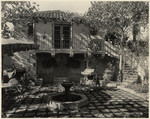 [Exterior patio view Merritt H. Adamson residence, 355 Muirfield Road, Los Angeles]