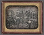 [Portrait of 23 miners at sluice]