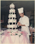 [Le Grand Trianon Room set up for wedding and wedding cake with Clod, Wilshire Beverly Hotel, 9500 Wilshire Boulevard, Beverly Hills] (6 views)