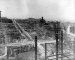 [View north from top of St. Francis Hotel toward Nob Hill. Fairmont Hotel, far left; Grace Church, upper center; Temple Emanu-el, right center; Telegraph Hill in far distance]