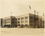 [Exterior full front corner view Graybar Electric Company, 201 South Santa Fe Avenue, Los Angeles]