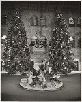 [Christmas trees and display in Barker Bros. store]