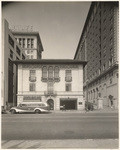 [Exterior full front view building and garage Pacific Mutual Life 6th and Olive, Los Angeles.]