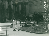 Chinese girls beside fountain