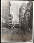 [View south along Kearny St. toward Market during fire. Call Building, right center]