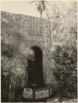 [Exterior detail view fountain in wall on patio Charles Seyler Residence]