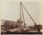 Union Iron Works at Potrero, S. F., placing on board S. S. "State of California," her new 80 ton boilers (2 views)