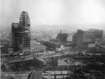 [View of Humboldt Building (left) and Emporium department store (right) along Market St. From above O'Farrell St. between Grant and Stockton]