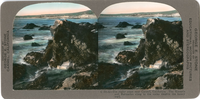 The rocky coast near Carmel, California. The mussels and barnacles cling to the rocks despite the heavy surf, C 591.52