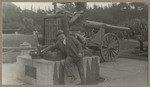 [Alfred Fuhrman sitting at base of Cider Press statue in Golden Gate Park]