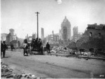 [City Hall viewed from across ruined lots]