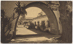 Through an arch to the patio entrance of the Mary Helen Tea Room, Hollywood, California