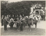 [Oxen and covered wagon leaving Sutter's Fort for Bay Bridge celebration, 1936]