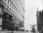 [Fire along Market St. at foot of Powell. Flood Building, left]