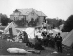 [Refugees camped at lodge at Children's Playground, Golden Gate Park]