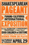 Shakespearean Pageant, Panama-California International Exposition, greatest celebration of Shakespeare's tercentenary in the United States! 500 children in costume, juvenile orchestra, scenes from 26 plays, Saturday afternoon - April 29