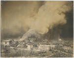 [Mission District burning as seen from Market Street, near Dolores Street] (2 views)