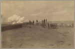 Shot from Wyoming Light Battery, Fort Rice, at Sand Fort occupied by Filipinos at other end of causeway