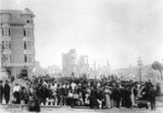 [Refugee line at St. Mary's Cathedral, Van Ness Ave. at McAllister St.]