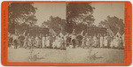 [Women posing for group photo in front of ice delivery wagon]