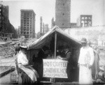 [Makeshift diner. Shreve Building at Post and Grant Sts. in distance, left]