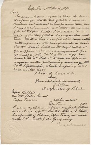 Affidavit by A. Clark, Cape Town Inspector of Police