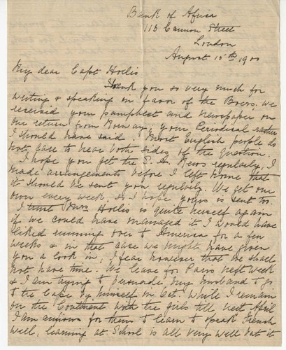 Letter from L. de Villiers to George F. Hollis