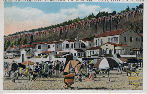 Postcard, Shooting pictures on the beach, Motion picture Colony, Santa Monica, Calif