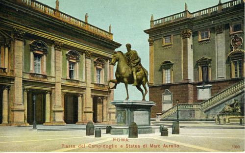 Postcard, Piazza del Campidoglio e Statua di Marc Aurelio