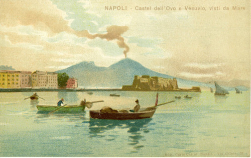 Postcard, Castel dell'Ovo e Vesuvio, visti da Mare