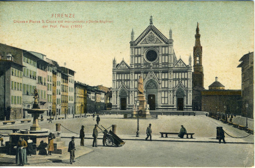 Postcard, Chiesa e Piazza S. Croce col monument a Dante Alighieri del Prof. Pazzi (1865)