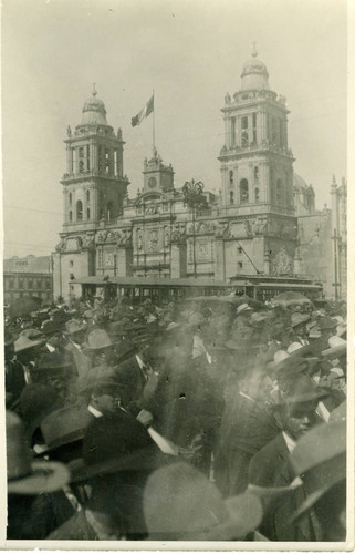 Crowd in front of the Cathedral in the Zocalo, Mexico City