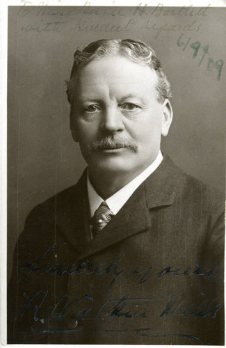 Autographed postcard with photograph of Robert Watkin Mills