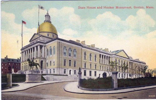 Postcard, State House and Hooker Monument