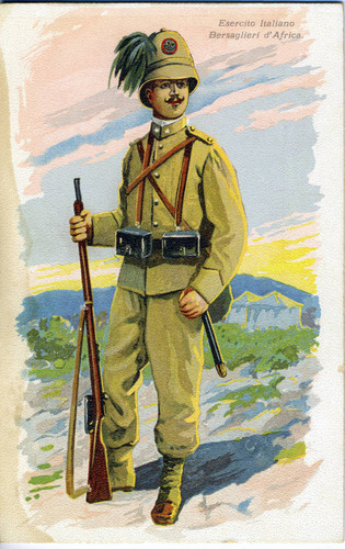 Postcard, illustration of the uniform of the Bersaglieri (Africa Corps)