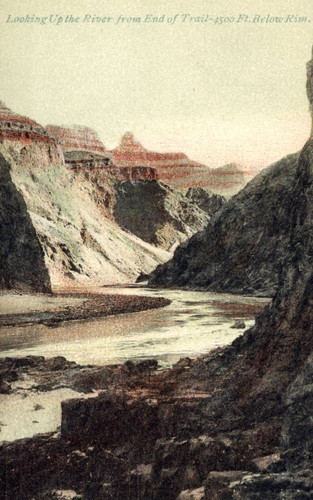 Postcard, Looking up the river from the end of trail . below rim