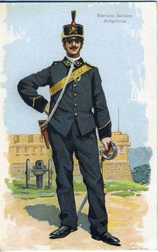 Postcard, illustration of the dress uniform of the Italian artillery