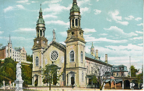 Postcard, Exterior view of Basilica at Sainte-Anne-de-Beaupré , Québec