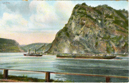 Postcard, river scene with vessels