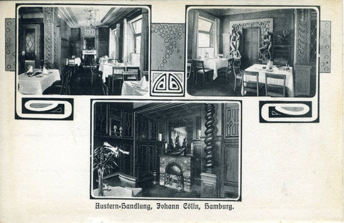 Postcard, interior of Johann Cölln Restaurant, Hamburg