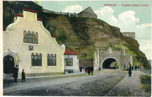 Ancient ruins of a guard tower and the tunnel at Vysehrad