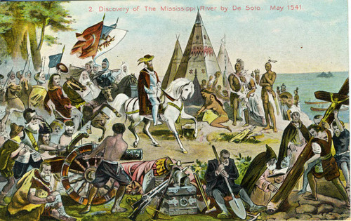 Postcard, Discovery of the Mississippi River by De Soto