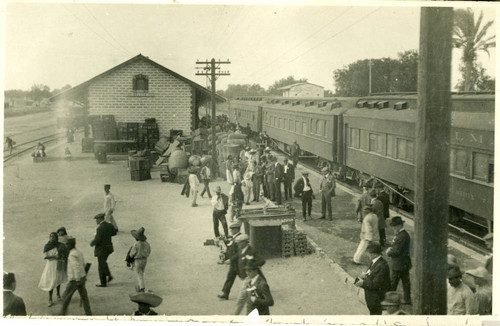 Photograph, arrival at train station in Celaya, Mexico