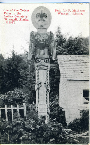 Postcard, One of the Totem Poles in the Indian Cemetery, Wrangell, Alaska